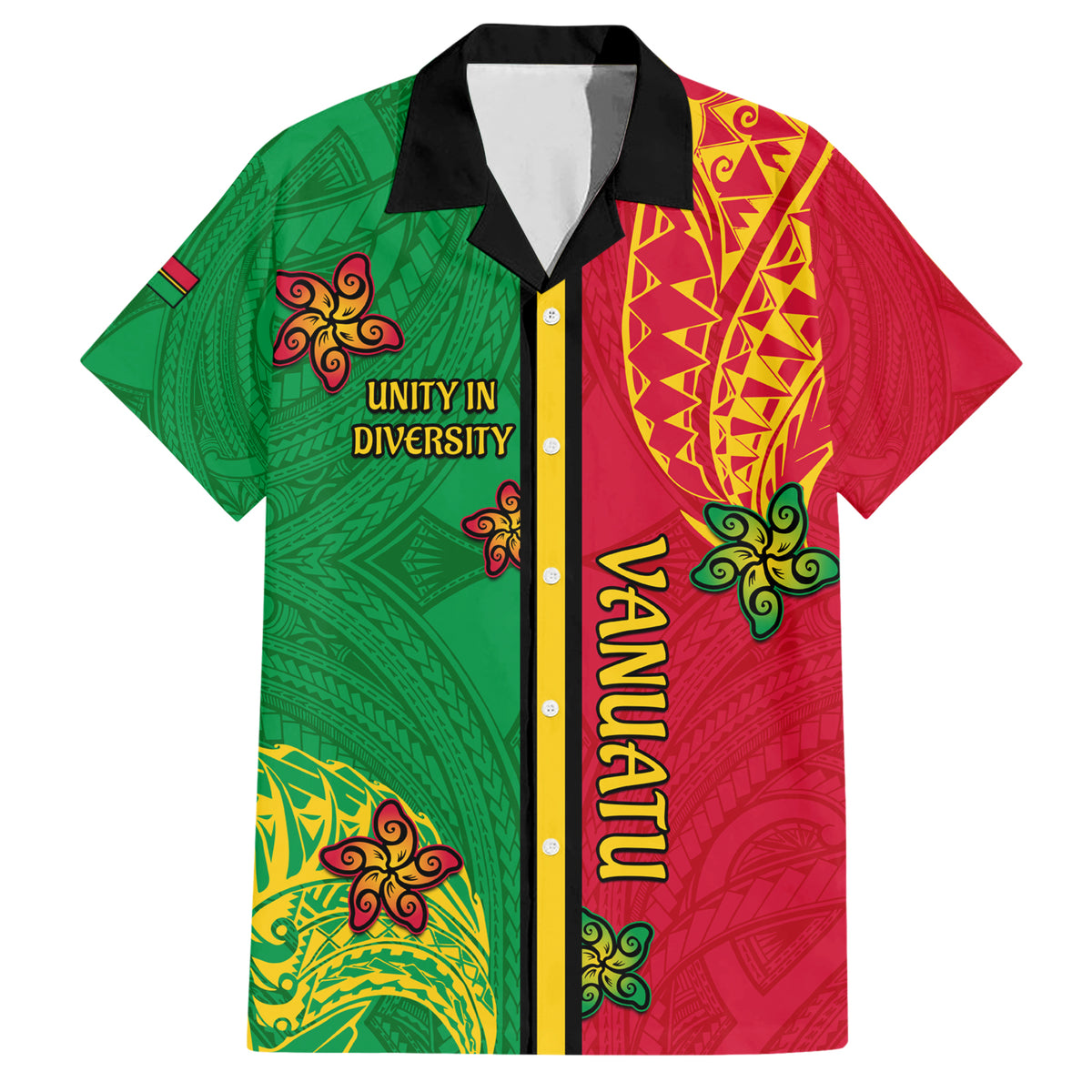Personalised Vanuatu Happy Unity Day Family Matching Short Sleeve Bodycon Dress and Hawaiian Shirt Polynesian Plumeria LT05 Dad's Shirt - Short Sleeve Red - Polynesian Pride