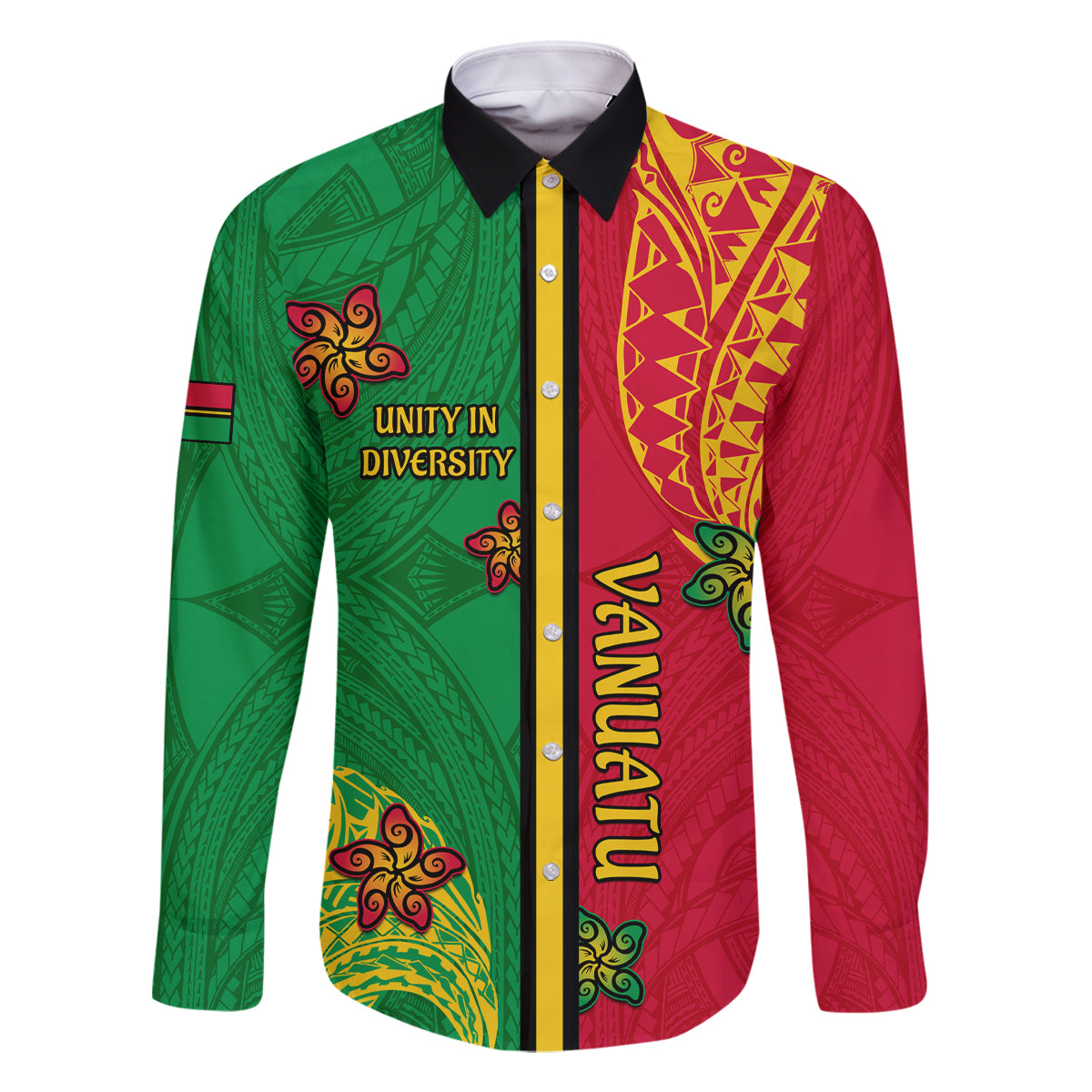 Personalised Vanuatu Happy Unity Day Family Matching Summer Maxi Dress and Hawaiian Shirt Polynesian Plumeria LT05 Dad's Shirt - Long Sleeve Red - Polynesian Pride