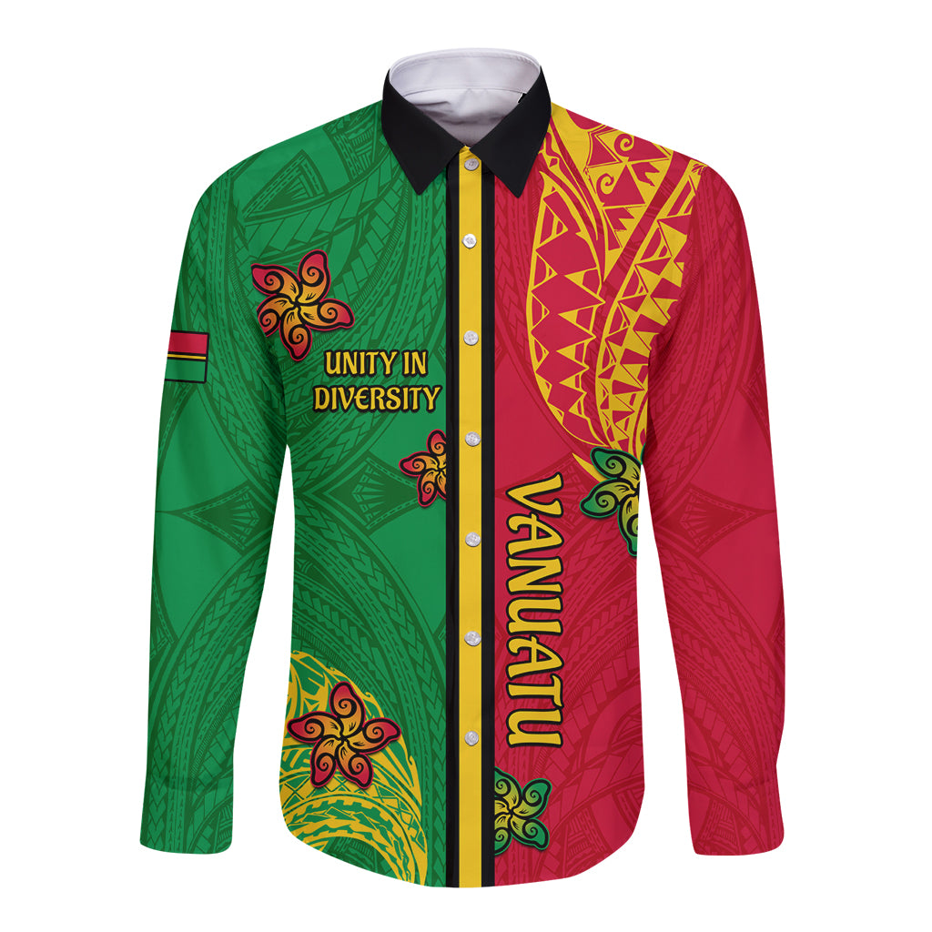 Personalised Vanuatu Happy Unity Day Long Sleeve Button Shirt Polynesian Plumeria LT05 Unisex Red - Polynesian Pride