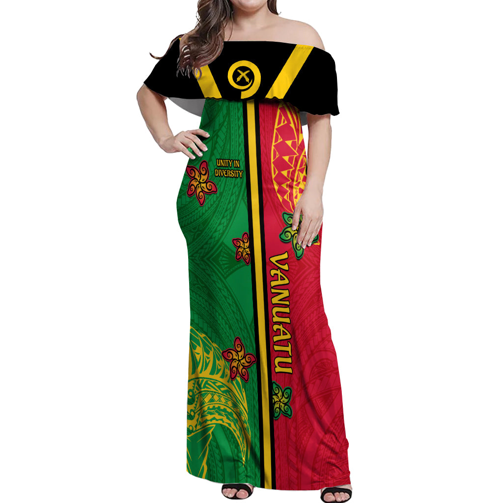 Personalised Vanuatu Happy Unity Day Off Shoulder Maxi Dress Polynesian Plumeria LT05 Women Red - Polynesian Pride