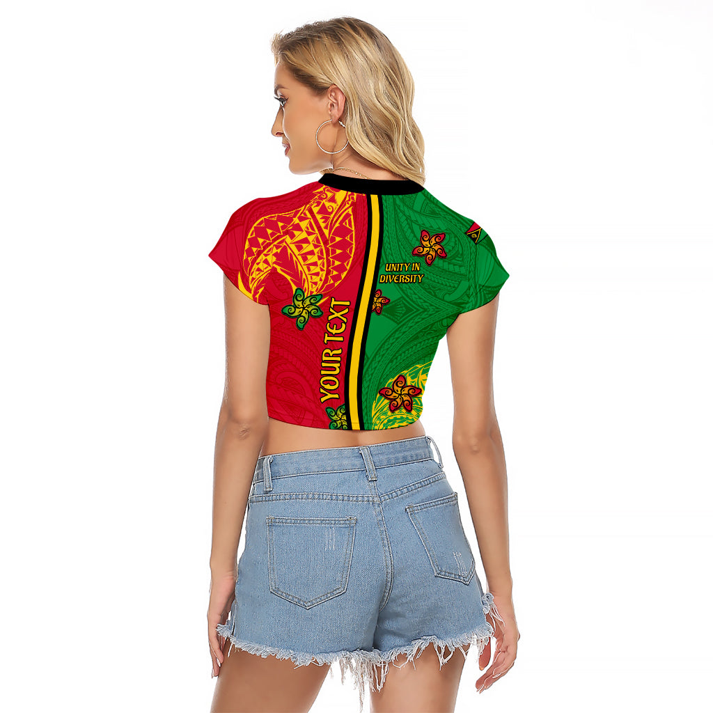 Personalised Vanuatu Happy Unity Day Raglan Cropped T Shirt Polynesian Plumeria LT05 - Polynesian Pride