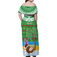 Personalised Cook Islands Christmas Family Matching Off Shoulder Maxi Dress and Hawaiian Shirt Coconut Santa Beach Style LT05 - Polynesian Pride