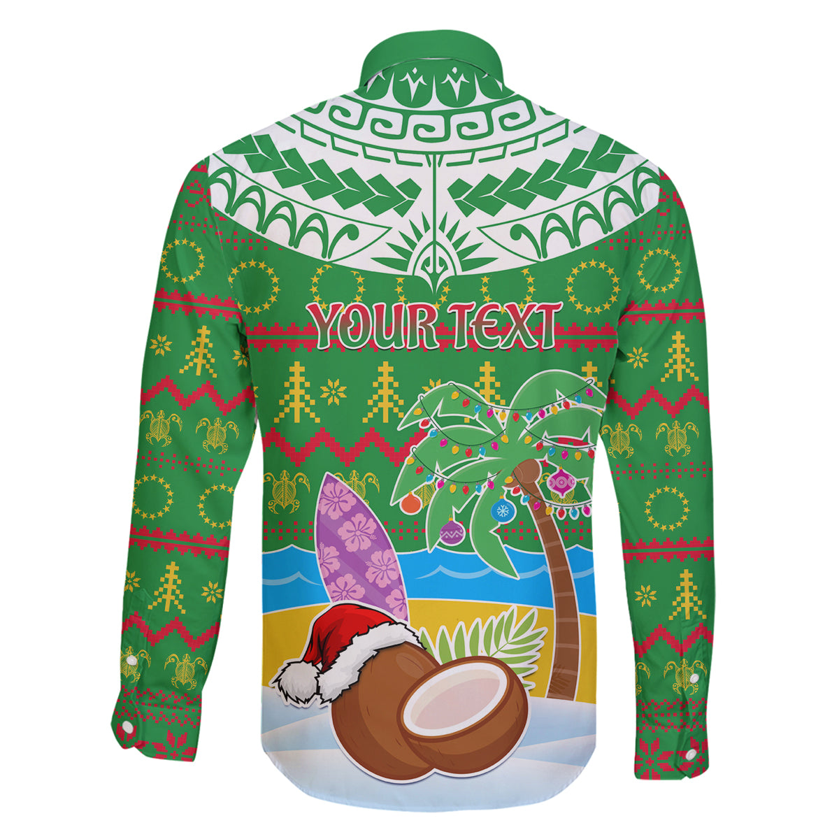 Personalised Cook Islands Christmas Family Matching Off Shoulder Short Dress and Hawaiian Shirt Coconut Santa Beach Style LT05 - Polynesian Pride