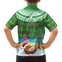 Personalised Cook Islands Christmas Family Matching Short Sleeve Bodycon Dress and Hawaiian Shirt Coconut Santa Beach Style LT05 - Polynesian Pride