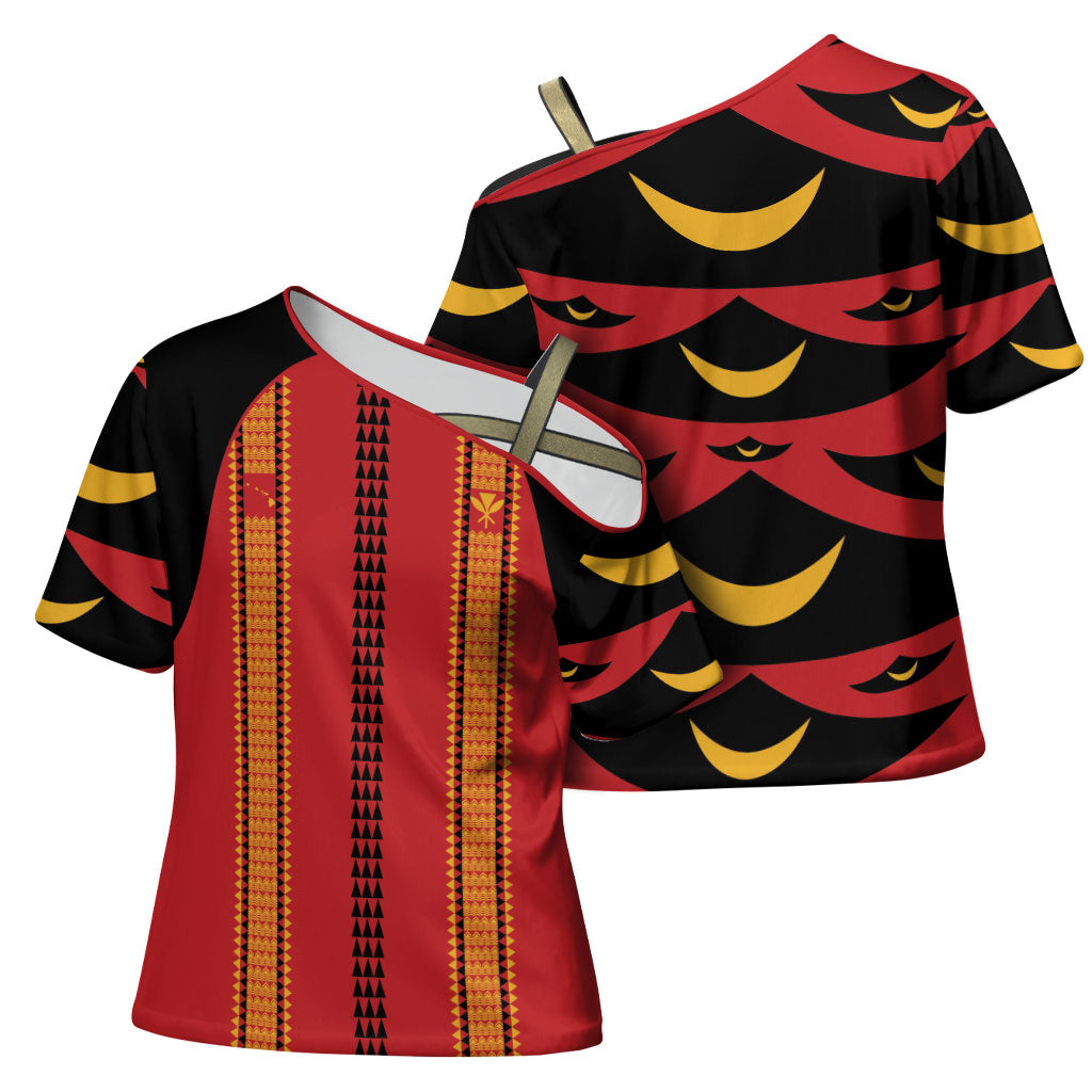 Hawaii Ahu Ula Inspired Cross Shoulder Shirt Red Version LT05 - Polynesian Pride