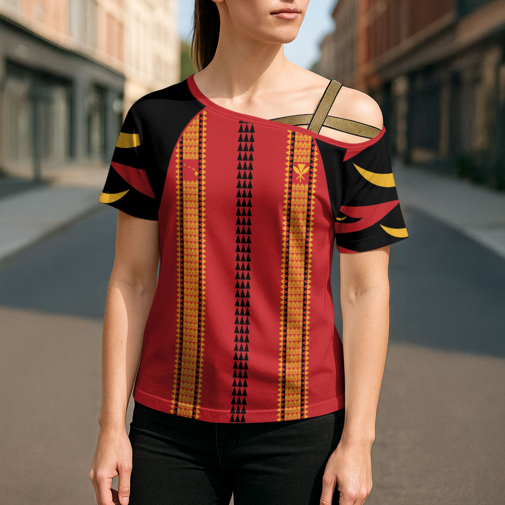 Hawaii Ahu Ula Inspired Cross Shoulder Shirt Red Version LT05 - Polynesian Pride
