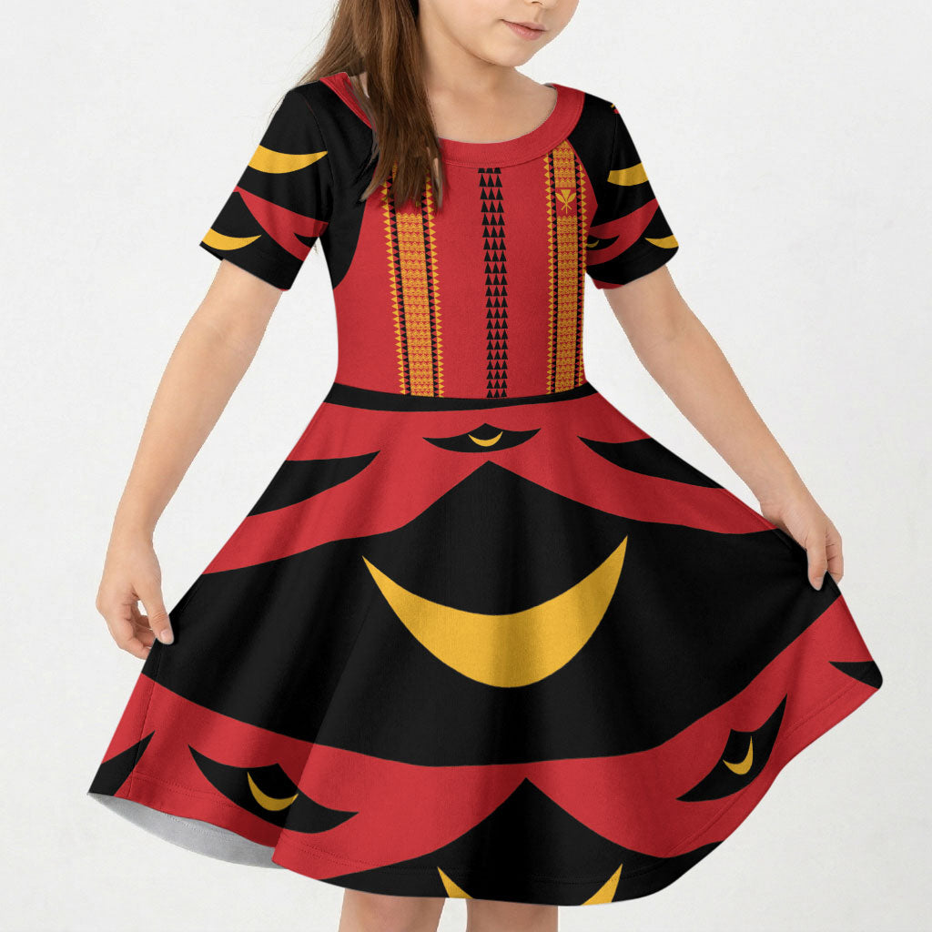 Hawaii Ahu Ula Inspired Kid Short Sleeve Dress Red Version LT05 KID Red - Polynesian Pride