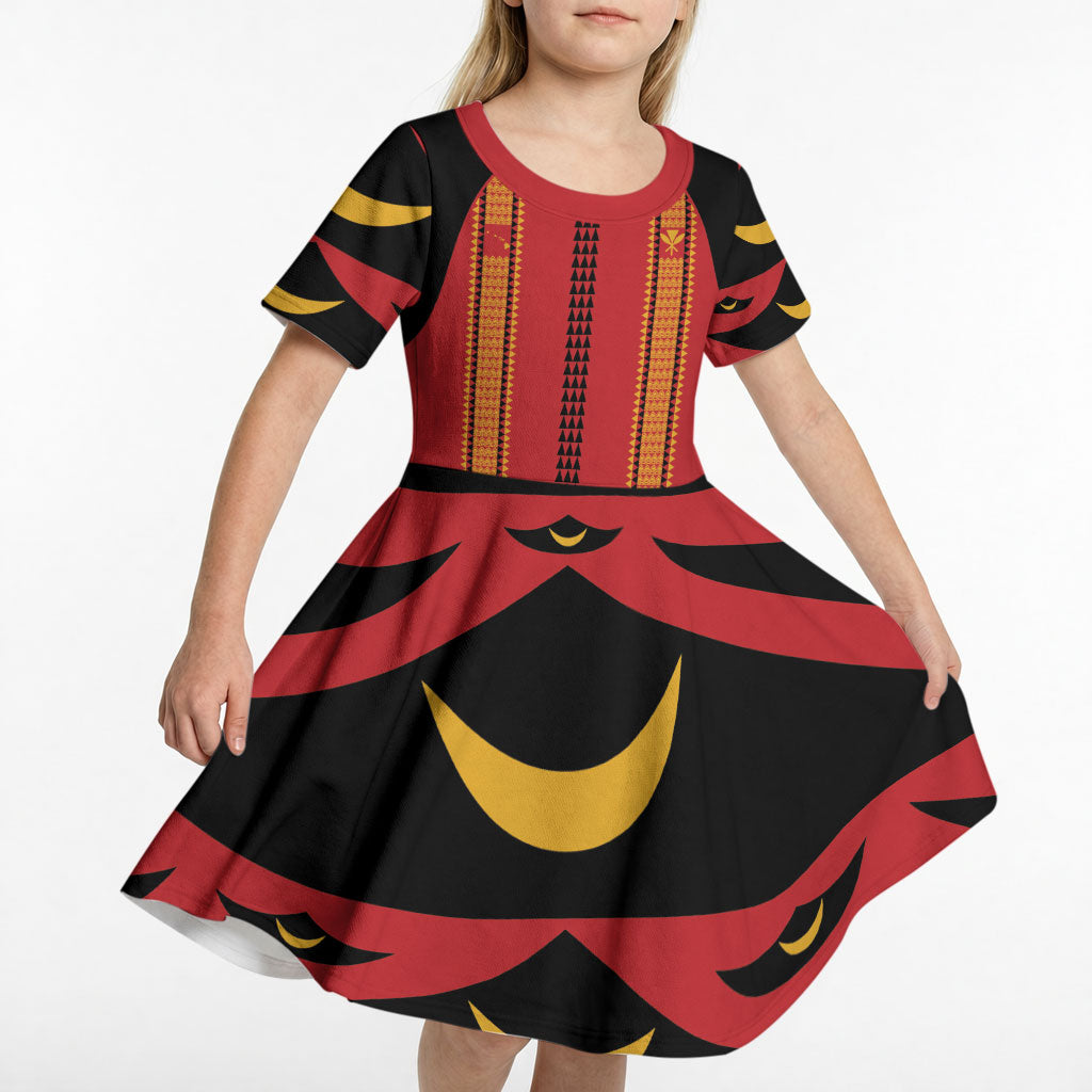Hawaii Ahu Ula Inspired Kid Short Sleeve Dress Red Version LT05 - Polynesian Pride