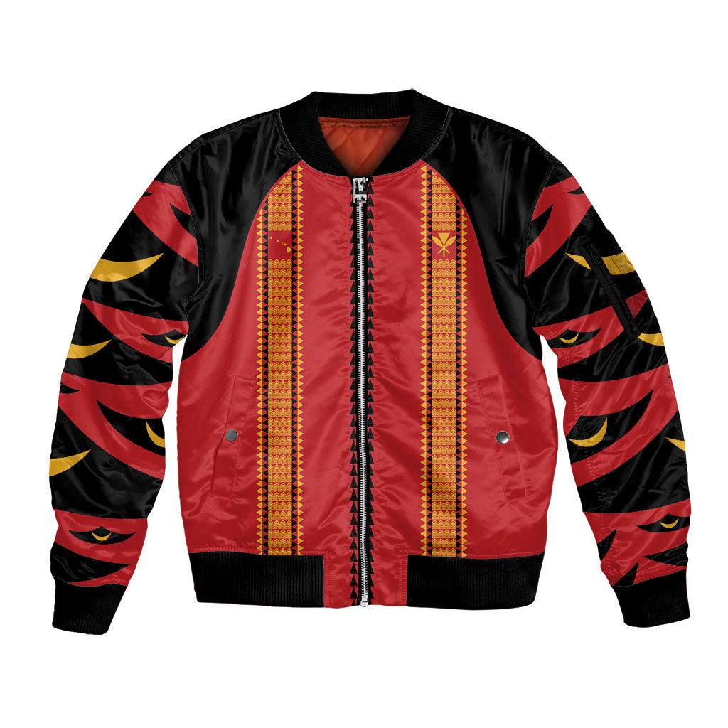 Hawaii Ahu Ula Inspired Sleeve Zip Bomber Jacket Red Version LT05 Unisex Red - Polynesian Pride