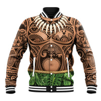 Hawaii Warrior Tattoo Inspired Baseball Jacket Tropical Leaf Skirt Costume LT05 Unisex Beige - Polynesian Pride