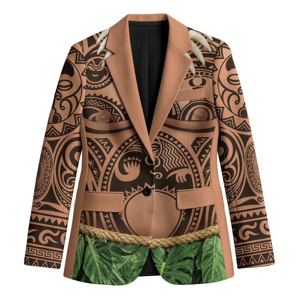 Hawaii Warrior Tattoo Inspired Blazer Tropical Leaf Skirt Costume LT05 Unisex Beige - Polynesian Pride