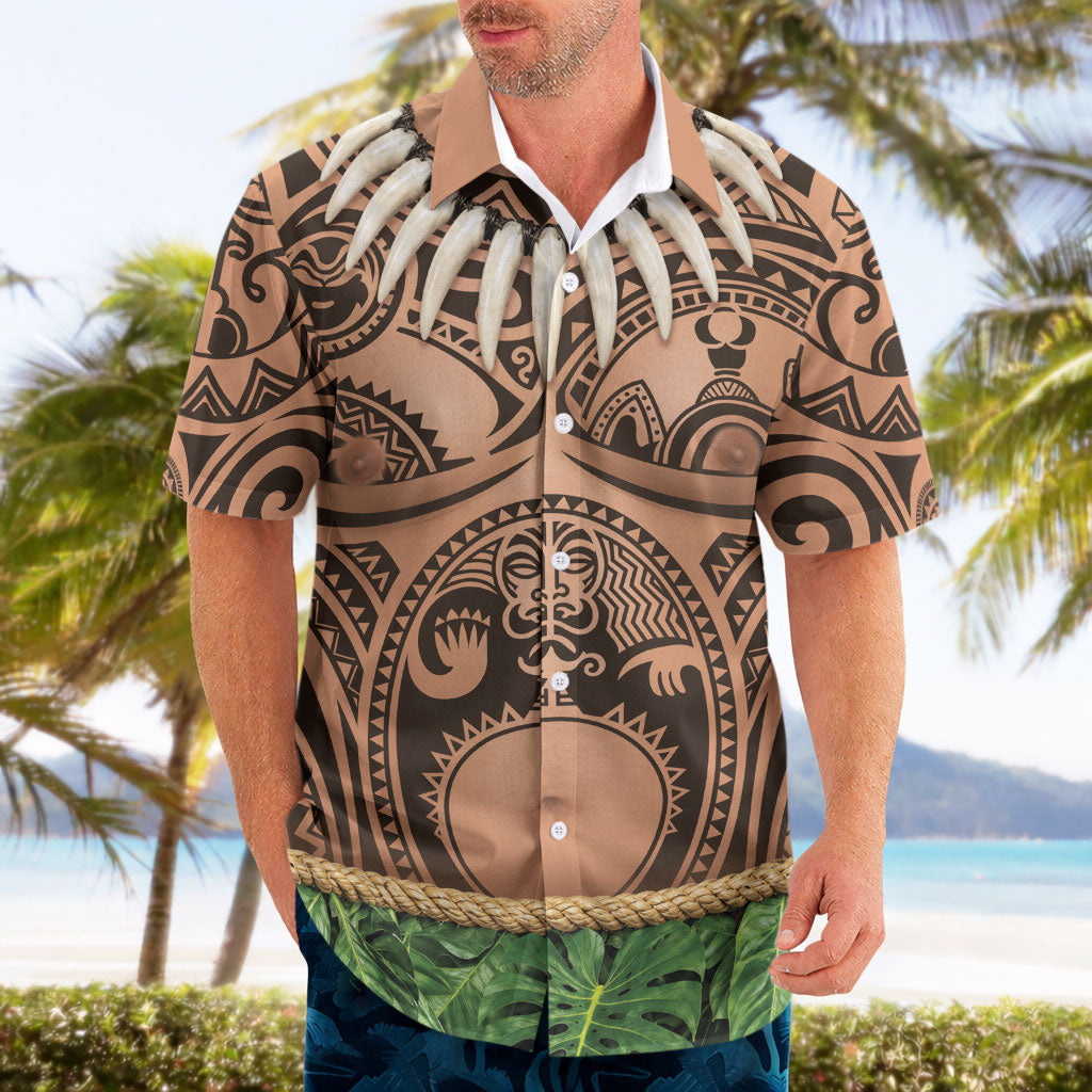 Hawaii Warrior Tattoo Inspired Hawaiian Shirt Tropical Leaf Skirt Costume