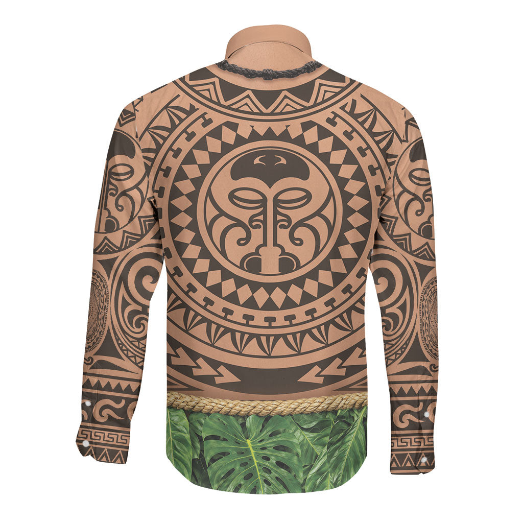 Hawaii Warrior Tattoo Inspired Long Sleeve Button Shirt Tropical Leaf Skirt Costume