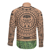 Hawaii Warrior Tattoo Inspired Long Sleeve Button Shirt Tropical Leaf Skirt Costume
