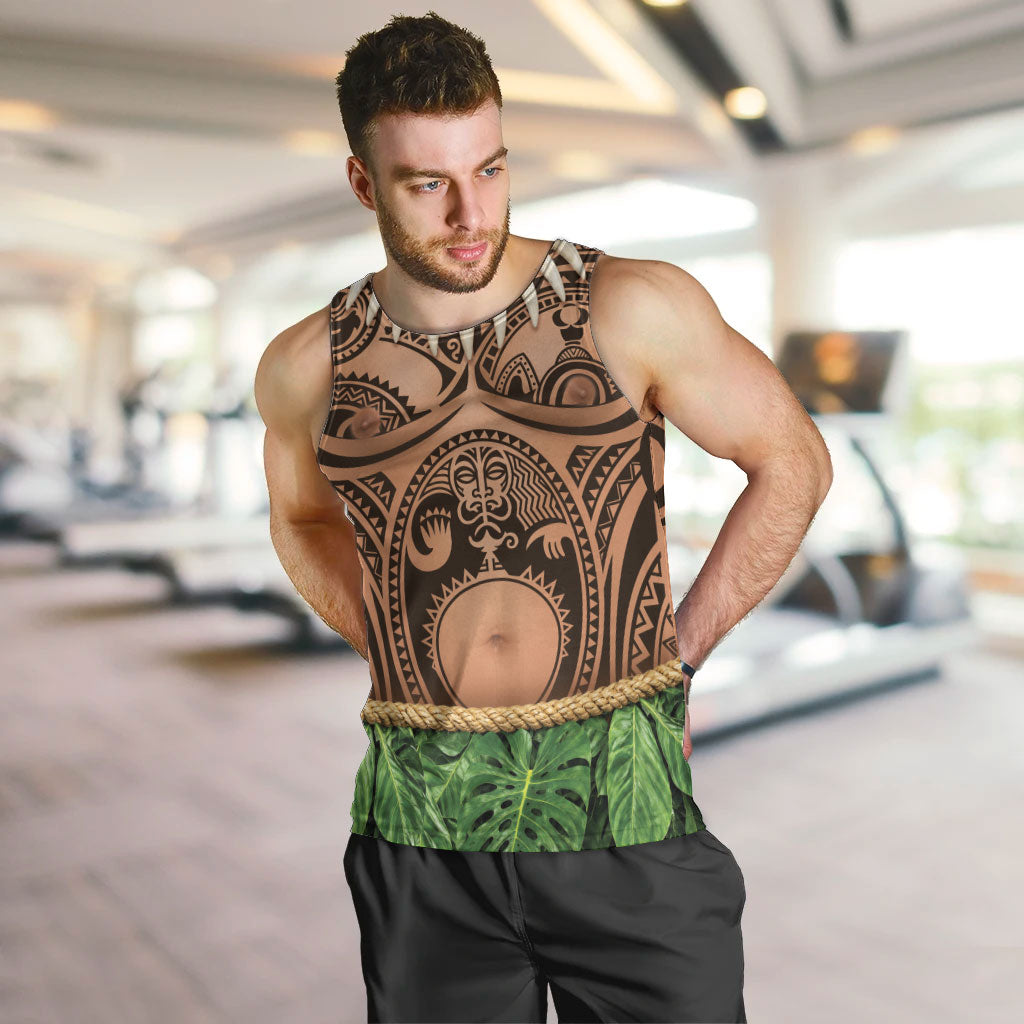 Hawaii Warrior Tattoo Inspired Men Tank Top Tropical Leaf Skirt Costume