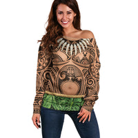 Hawaii Warrior Tattoo Inspired Off Shoulder Sweater Tropical Leaf Skirt Costume