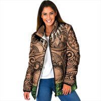 Hawaii Warrior Tattoo Inspired Padded Jacket Tropical Leaf Skirt Costume LT05 Women Beige - Polynesian Pride