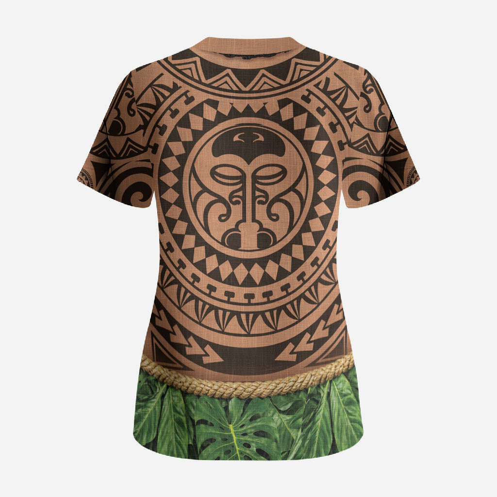 Hawaii Warrior Tattoo Inspired Scrub Top Tropical Leaf Skirt Costume LT05 - Polynesian Pride