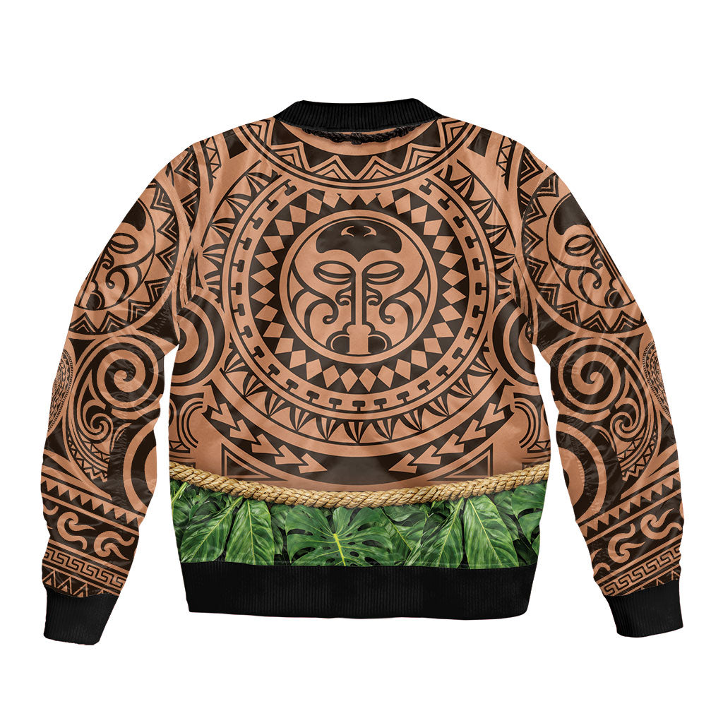 Hawaii Warrior Tattoo Inspired Sleeve Zip Bomber Jacket Tropical Leaf Skirt Costume