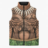 Hawaii Warrior Tattoo Inspired Sleeveless Puffer Jacket Tropical Leaf Skirt Costume LT05 Unisex Beige - Polynesian Pride