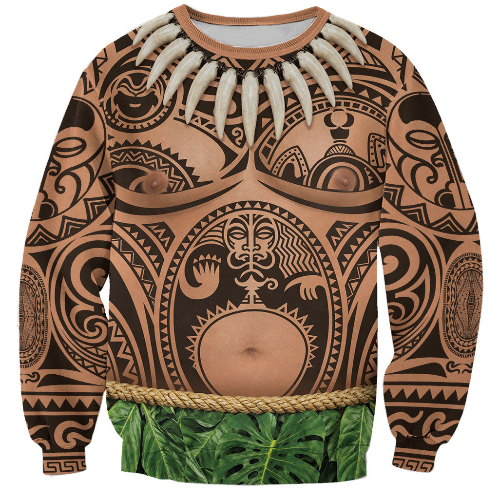 Hawaii Warrior Tattoo Inspired Sweatshirt Tropical Leaf Skirt Costume