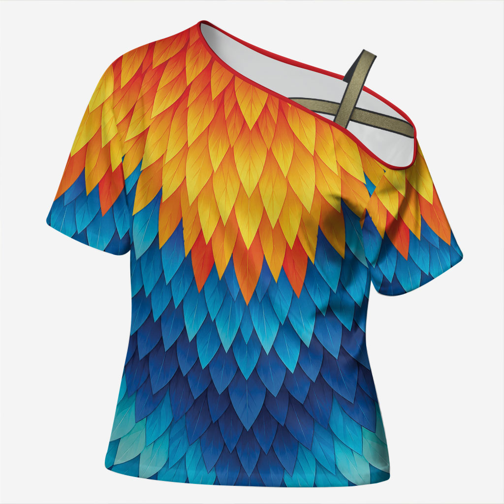 Polynesia Colorful Rooster Costume Cross Shoulder Shirt LT05 Female Multicolor - Polynesian Pride