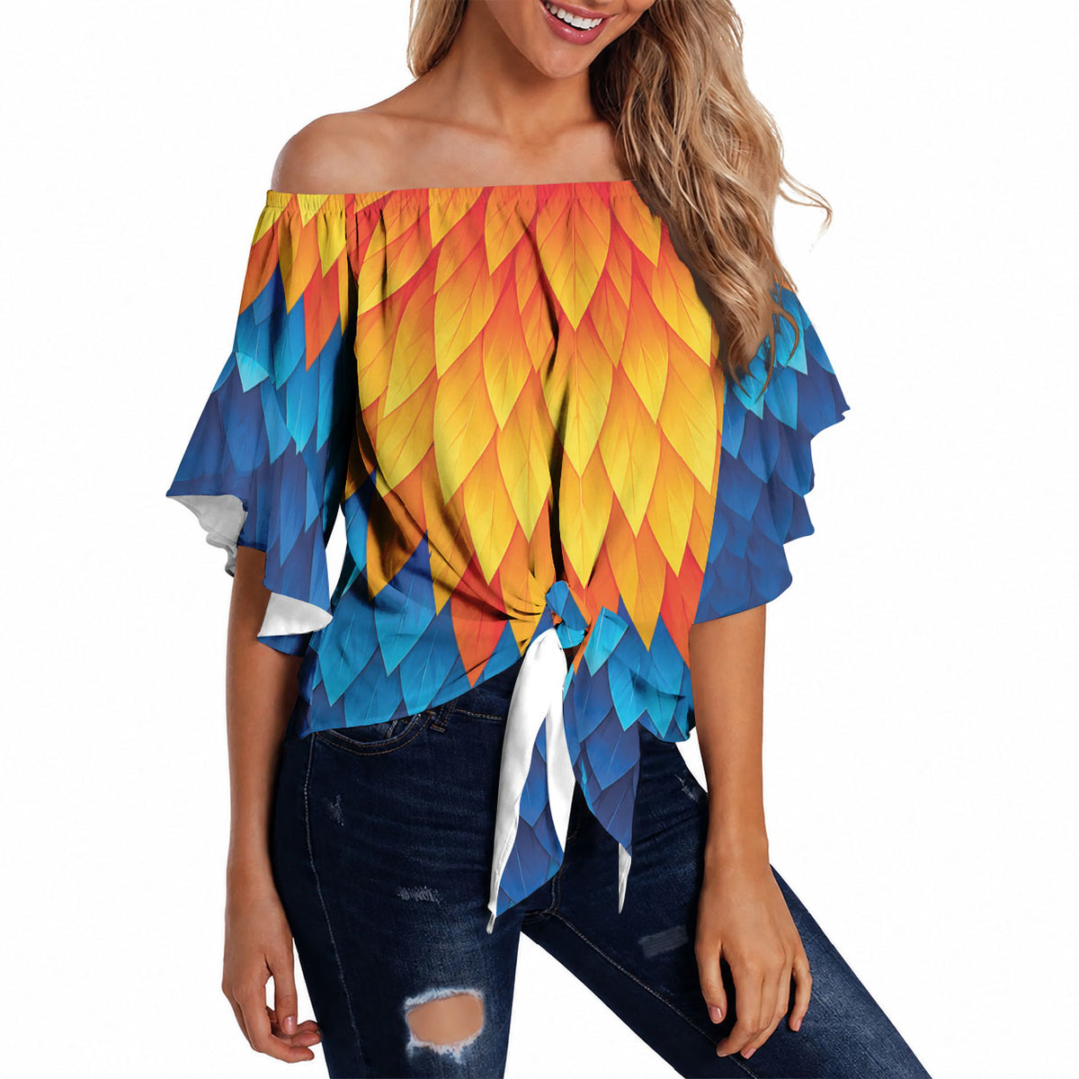 Polynesia Colorful Rooster Costume Off Shoulder Wrap Waist Top