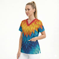 Polynesia Colorful Rooster Costume Scrub Top