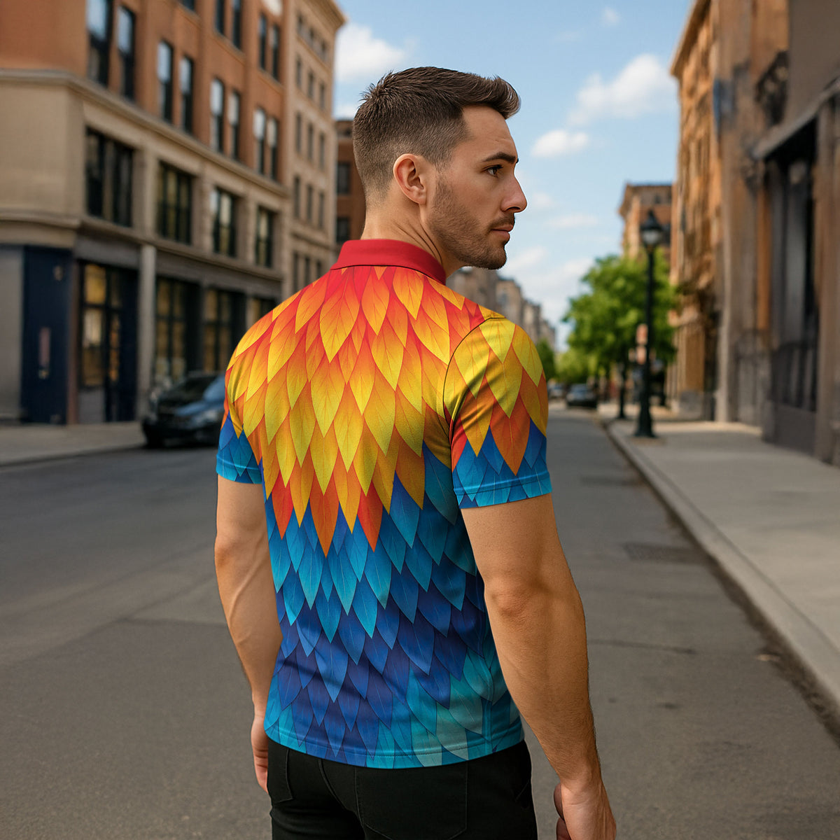 Polynesia Colorful Rooster Costume Zipper Polo Shirt