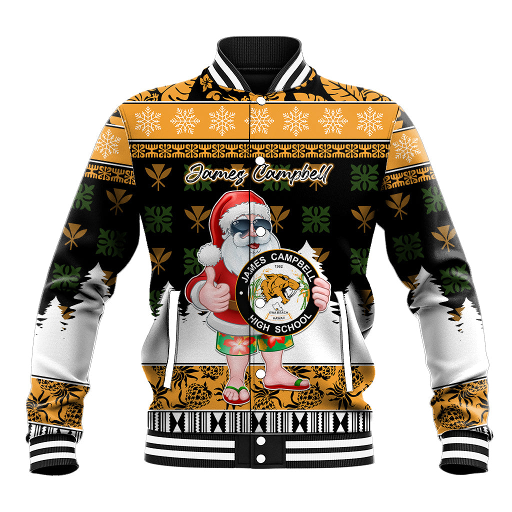 Custom Hawaii James Campbell High School Christmas Baseball Jacket Tropical Santa Claus LT05 Unisex Black - Polynesian Pride