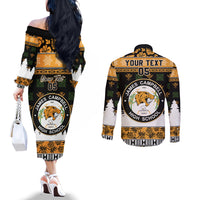 Custom Hawaii James Campbell High School Christmas Couples Matching Off The Shoulder Long Sleeve Dress and Long Sleeve Button Shirt Tropical Santa Claus LT05 - Polynesian Pride