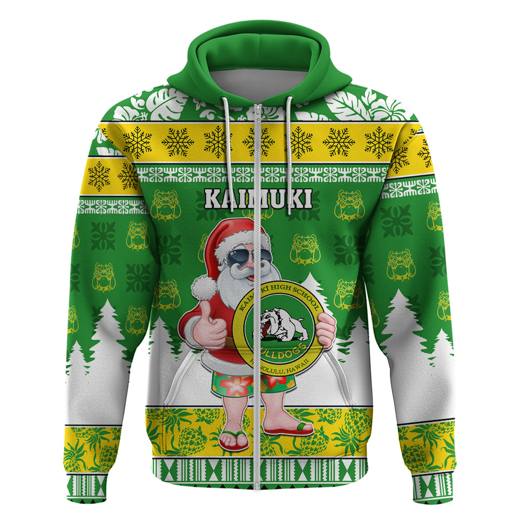 Custom Hawaii Kaimuki High School Christmas Hoodie Tropical Santa Claus LT05 Zip Hoodie Green - Polynesian Pride