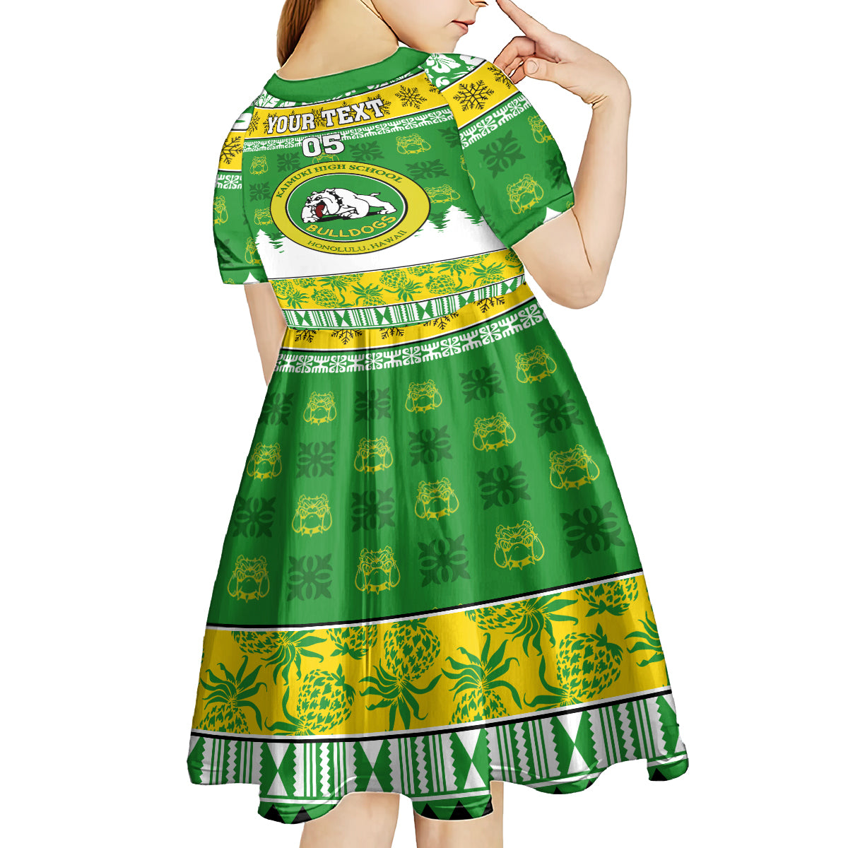 Custom Hawaii Kaimuki High School Christmas Kid Short Sleeve Dress Tropical Santa Claus LT05 - Polynesian Pride