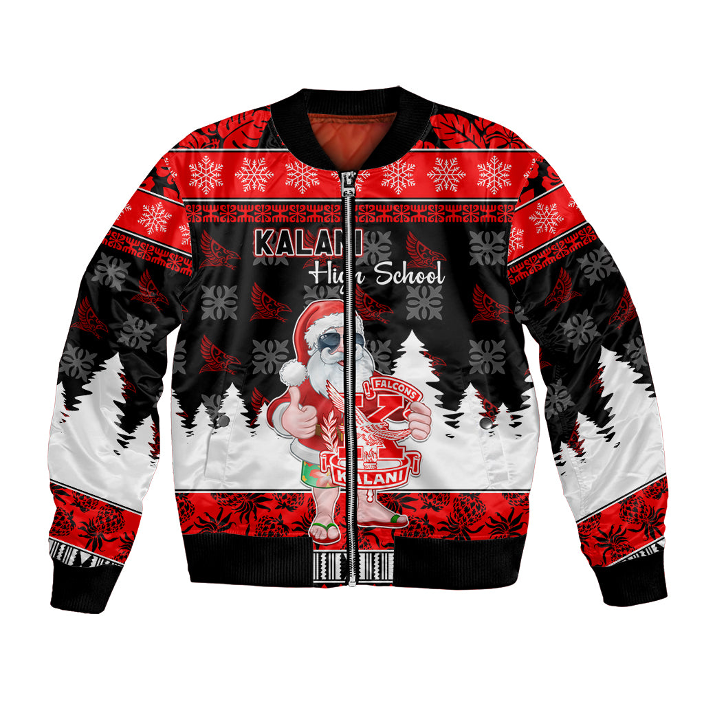 Custom Hawaii Kalani High School Christmas Bomber Jacket Tropical Santa Claus LT05 Unisex Red - Polynesian Pride
