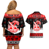 Custom Hawaii Kalani High School Christmas Couples Matching Off Shoulder Short Dress and Hawaiian Shirt Tropical Santa Claus LT05 - Polynesian Pride
