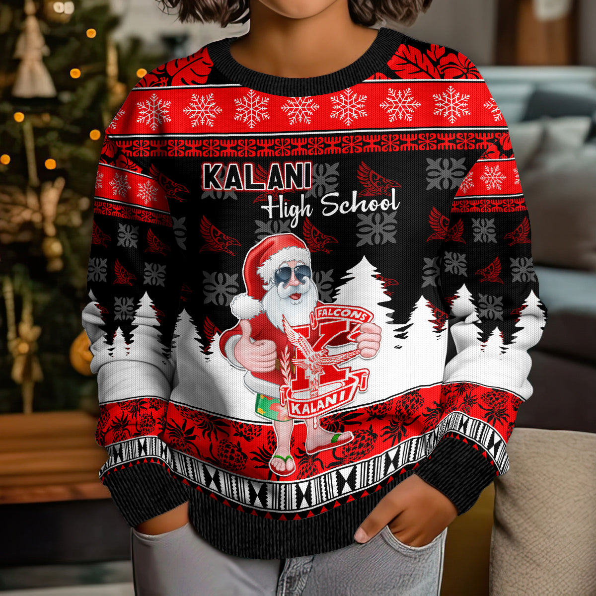 Custom Hawaii Kalani High School Christmas Kid Ugly Christmas Sweater Tropical Santa Claus LT05 - Polynesian Pride