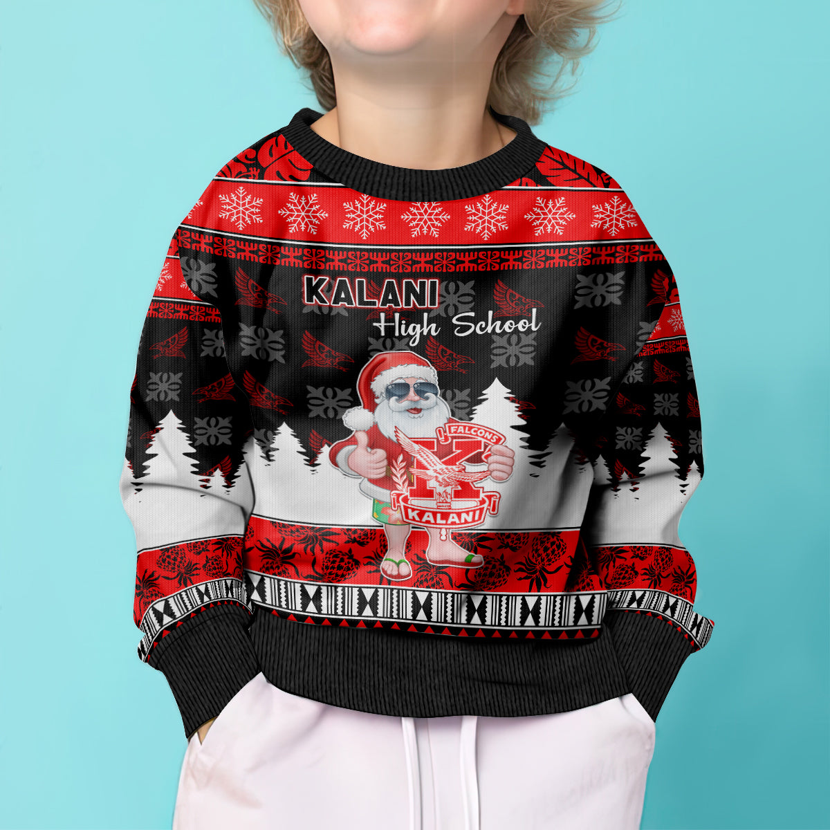 Custom Hawaii Kalani High School Christmas Kid Ugly Christmas Sweater Tropical Santa Claus LT05 - Polynesian Pride