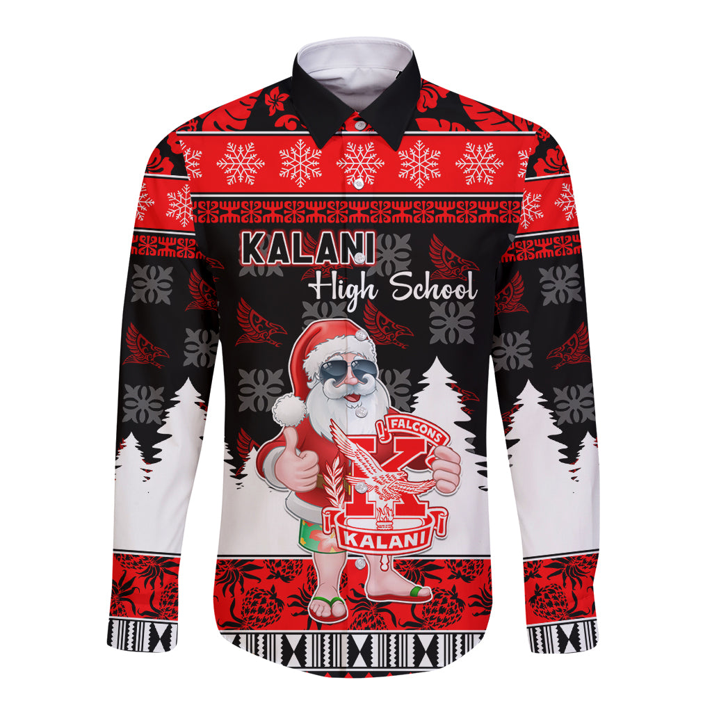 Custom Hawaii Kalani High School Christmas Long Sleeve Button Shirt Tropical Santa Claus LT05 Unisex Red - Polynesian Pride