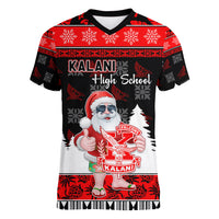 Custom Hawaii Kalani High School Christmas Women V Neck T Shirt Tropical Santa Claus LT05 Female Red - Polynesian Pride