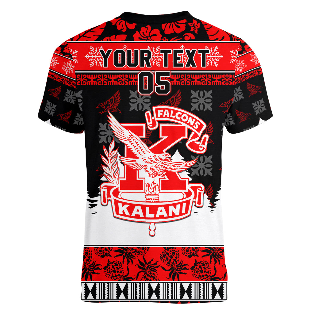 Custom Hawaii Kalani High School Christmas Women V Neck T Shirt Tropical Santa Claus LT05 - Polynesian Pride