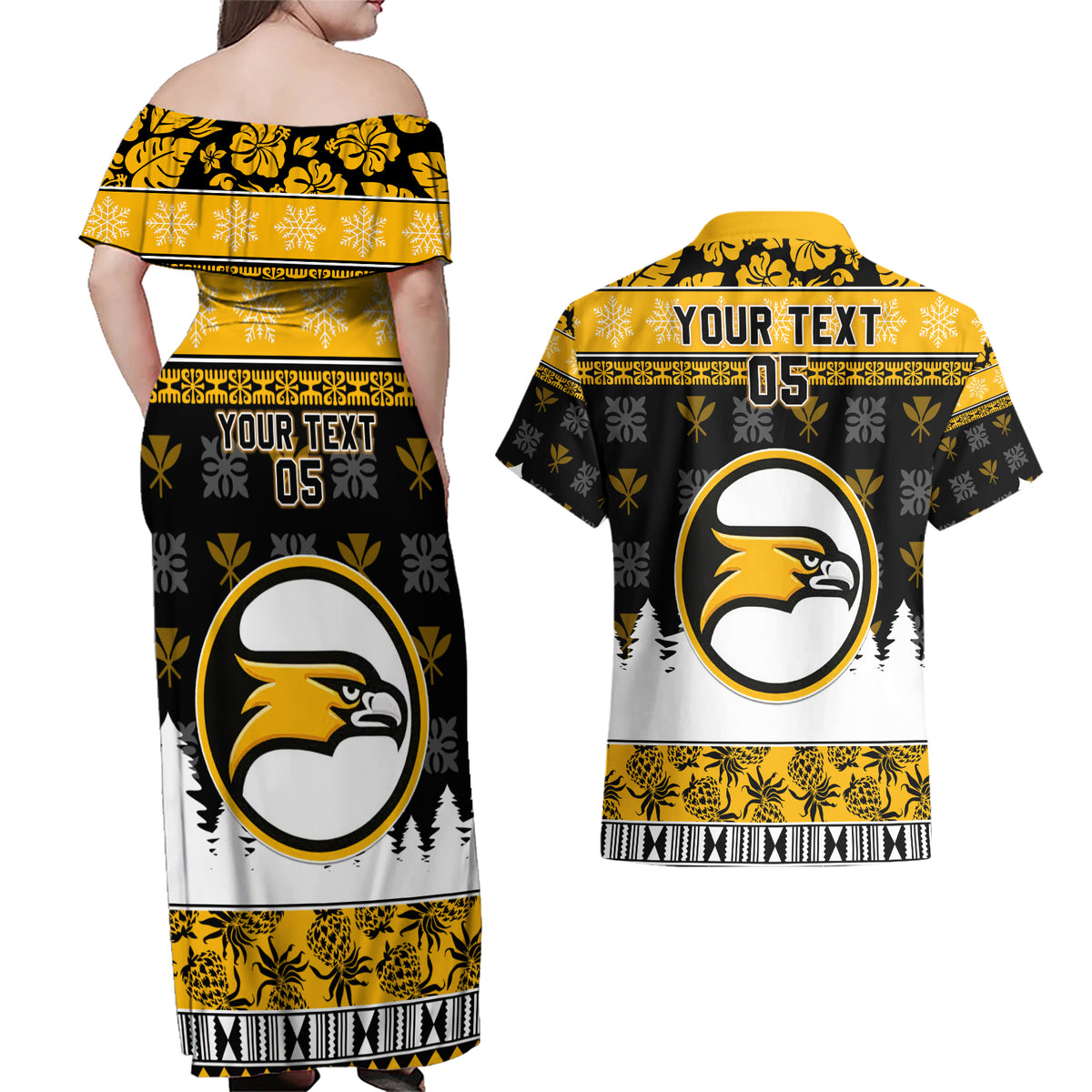 Custom Hawaii Nanakuli High and Intermediate School Christmas Couples Matching Off Shoulder Maxi Dress and Hawaiian Shirt Tropical Santa Claus LT05 - Polynesian Pride