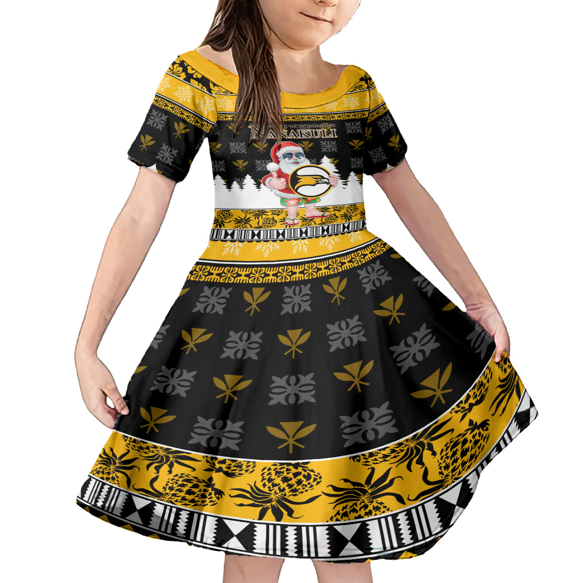 Custom Hawaii Nanakuli High and Intermediate School Christmas Family Matching Tank Maxi Dress and Hawaiian Shirt Tropical Santa Claus LT05 Daughter's Dress Yellow - Polynesian Pride
