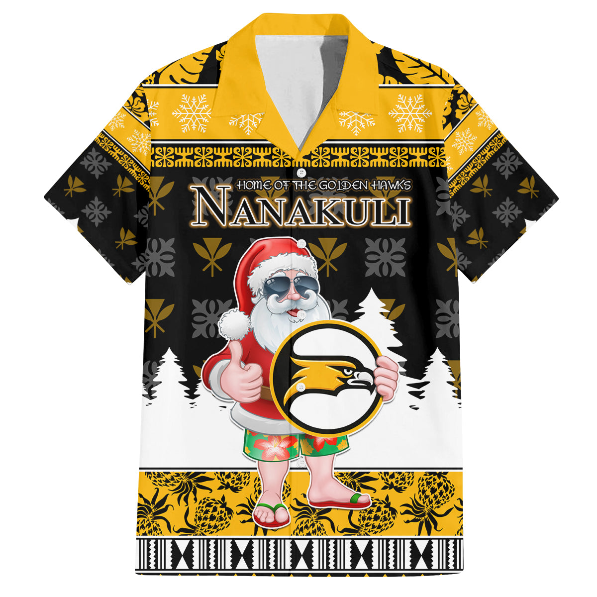 Custom Hawaii Nanakuli High and Intermediate School Christmas Family Matching Tank Maxi Dress and Hawaiian Shirt Tropical Santa Claus LT05 Dad's Shirt - Short Sleeve Yellow - Polynesian Pride