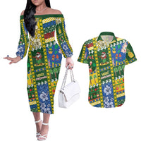 Solomon Islands Christmas Couples Matching Off The Shoulder Long Sleeve Dress and Hawaiian Shirt Festive Beach Vibes - Polynesian Pride