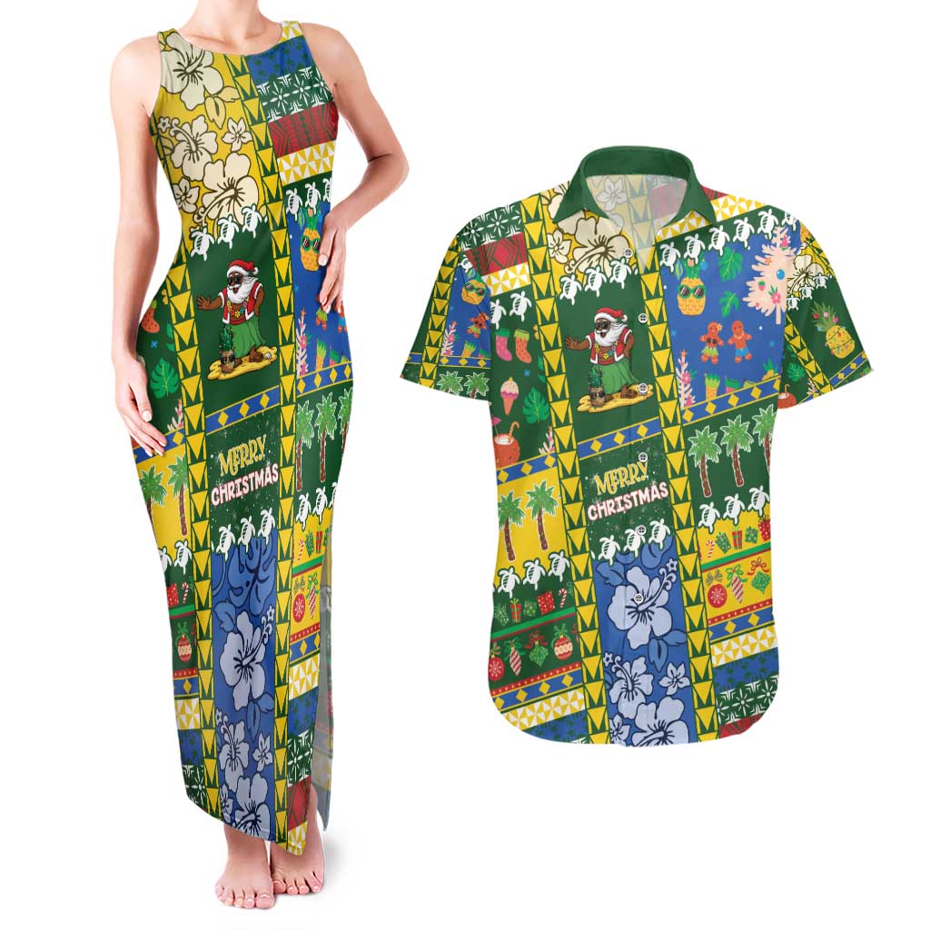 Solomon Islands Christmas Couples Matching Tank Maxi Dress and Hawaiian Shirt Festive Beach Vibes - Polynesian Pride