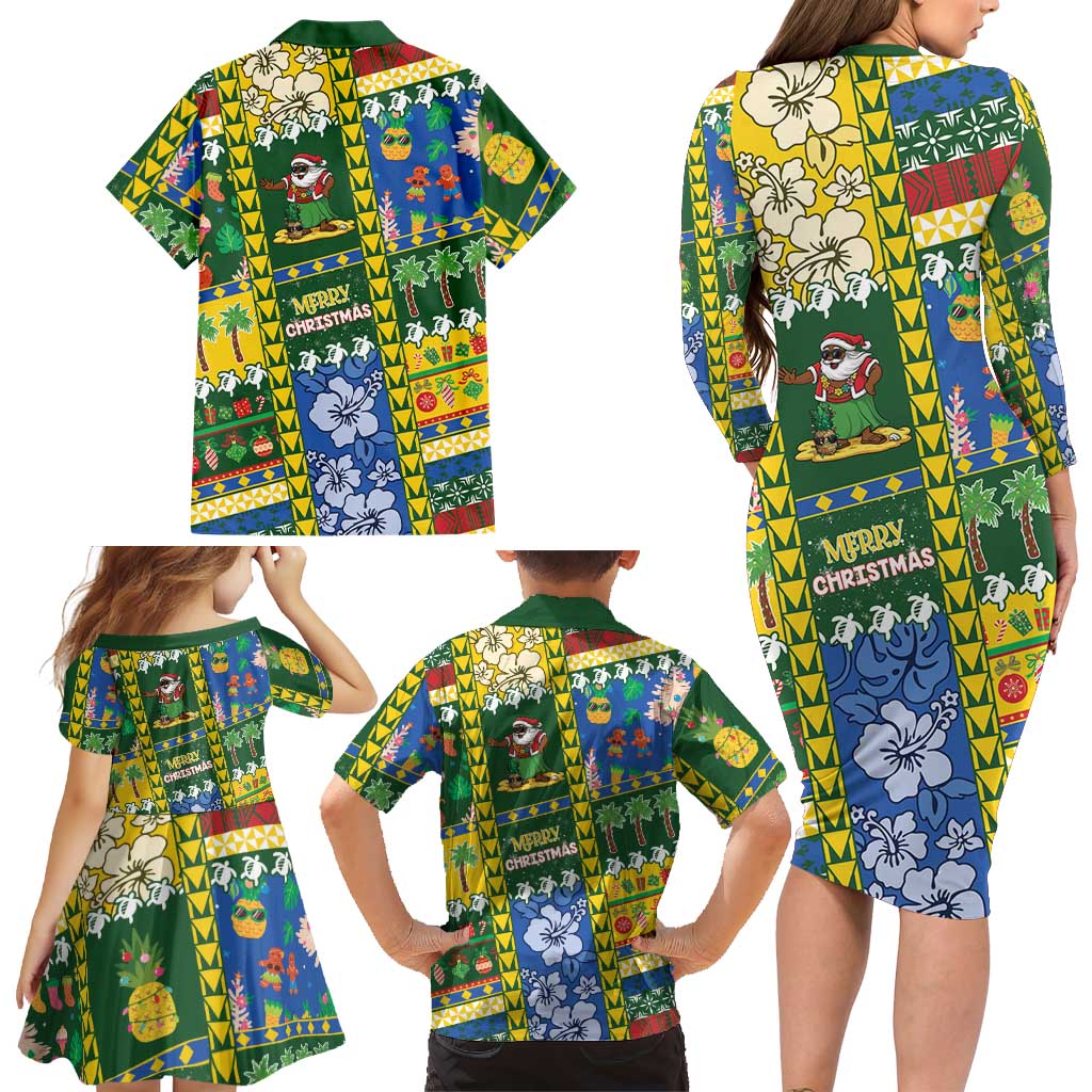 Solomon Islands Christmas Family Matching Long Sleeve Bodycon Dress and Hawaiian Shirt Festive Beach Vibes LT05 - Polynesian Pride