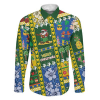 Solomon Islands Christmas Family Matching Mermaid Dress and Hawaiian Shirt Festive Beach Vibes LT05 Dad's Shirt - Long Sleeve Green - Polynesian Pride