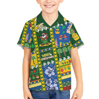 Solomon Islands Christmas Family Matching Off The Shoulder Long Sleeve Dress and Hawaiian Shirt Festive Beach Vibes LT05 Son's Shirt Green - Polynesian Pride