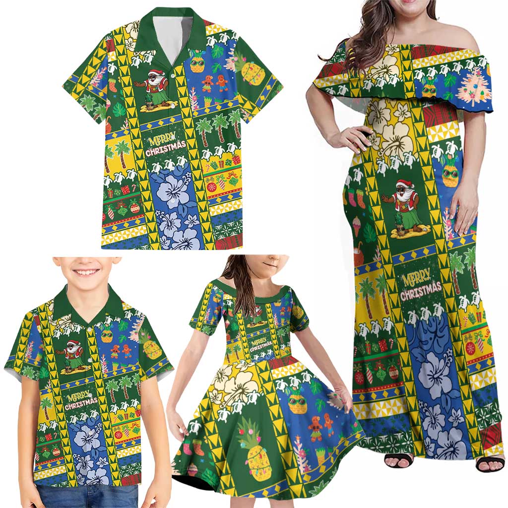 Solomon Islands Christmas Family Matching Off Shoulder Maxi Dress and Hawaiian Shirt Festive Beach Vibes LT05 - Polynesian Pride
