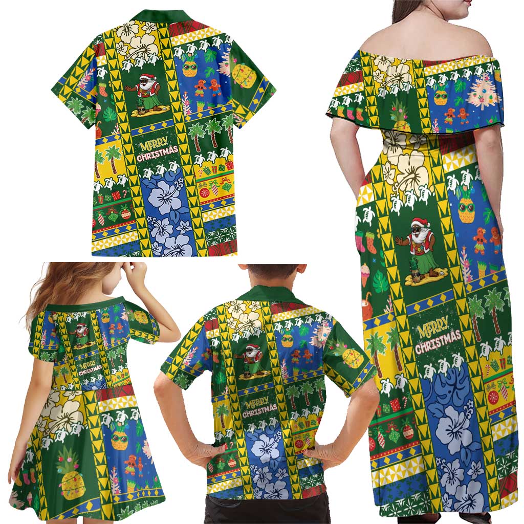 Solomon Islands Christmas Family Matching Off Shoulder Maxi Dress and Hawaiian Shirt Festive Beach Vibes LT05 - Polynesian Pride